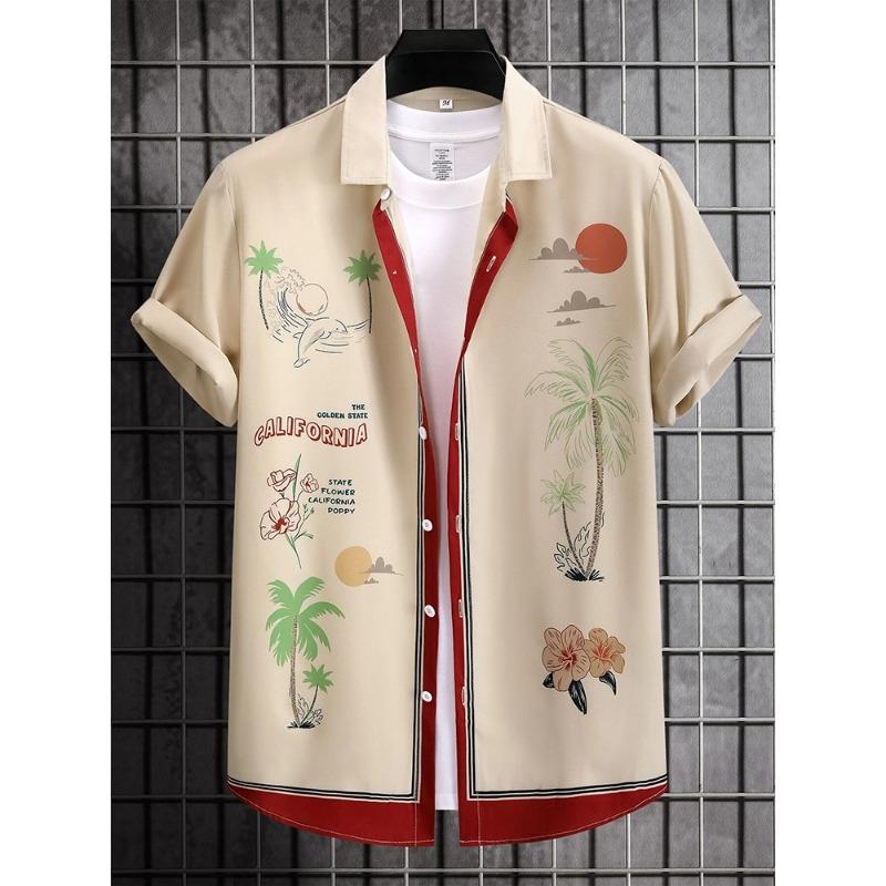 Hawaiian Print Short-sleeved Shirt Beach Party Trendy Men's Casual Shirt Summer Outdoor Everyday Men's Short-sleeved Shirt