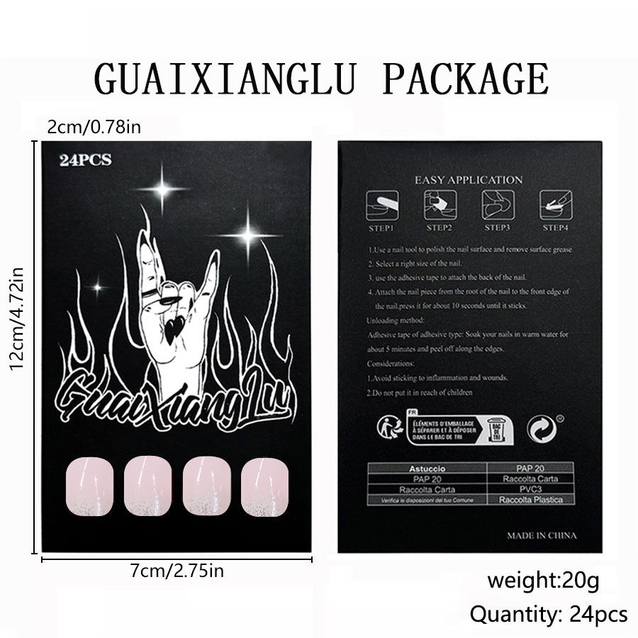 Quadratische Nagelkunst-Patches mit Farbverlauf und Glitzer - 24 abnehmbare Stücke