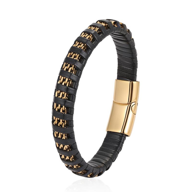 

2025NEW Charm Bracelet Retro Black Leather Woven 8mm Stainless Steel Chain Never Fade Men s and Women s Jewelry Chain Gift Boho 18.5cm