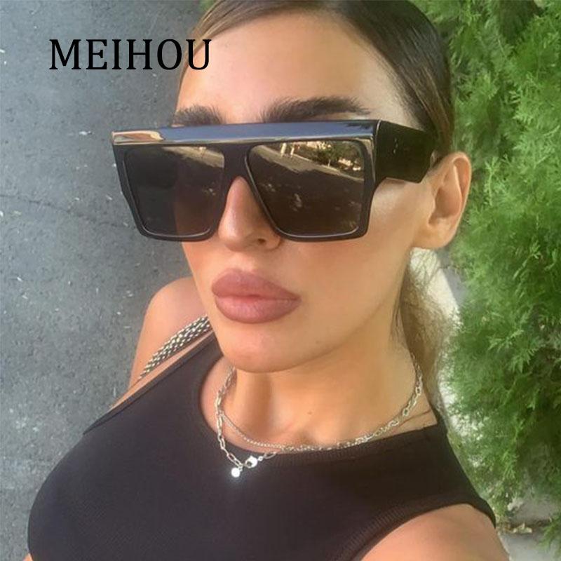 Oversized Women's Fashion Square Sunglasses Designer Flat Top Big Frame Clear Shades Men High Quality Glasses UV400