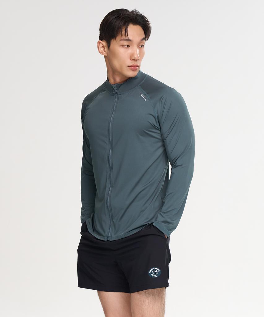 Leijibi [Set] Multi-Cooling Essential Loose Fit Zip-Up Rash Guard + Shorts Set M Khaki Gray