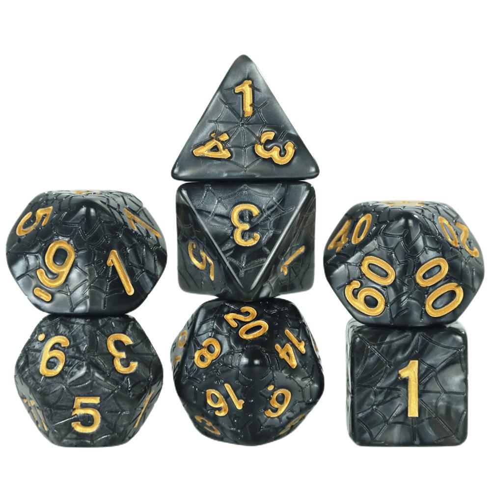 Polyhedral Dice Set with Marble 7pcs DND Dice for Board Games /Teaching Math Party Accessories, Engraving Spider Web Game Dice