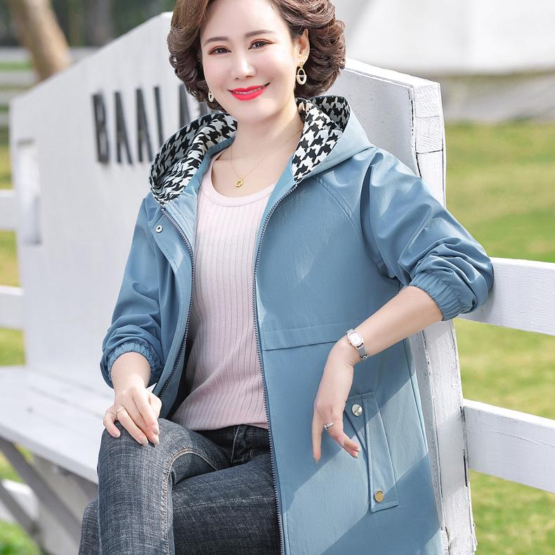 Spring Autumn Hooded Trench Coat Fashion Casual Women Windbreaker Mid Length Outwear Mother Coats