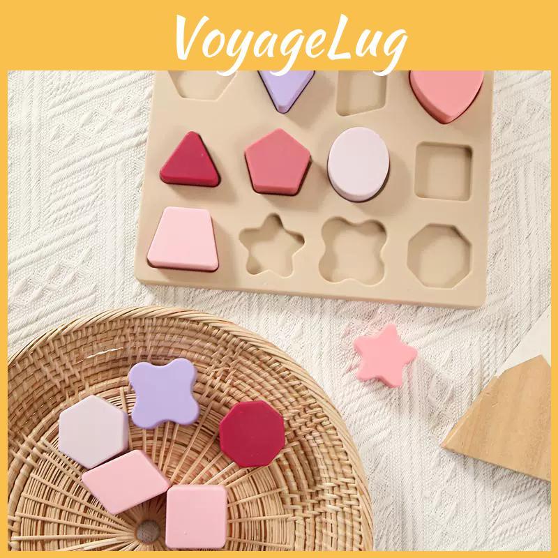 Lebensmittelechtes Silikon Kinder-Puzzlespielzeug mit geometrischen Blöcken für frühe Bildung und Eltern-Kind-Spiel
