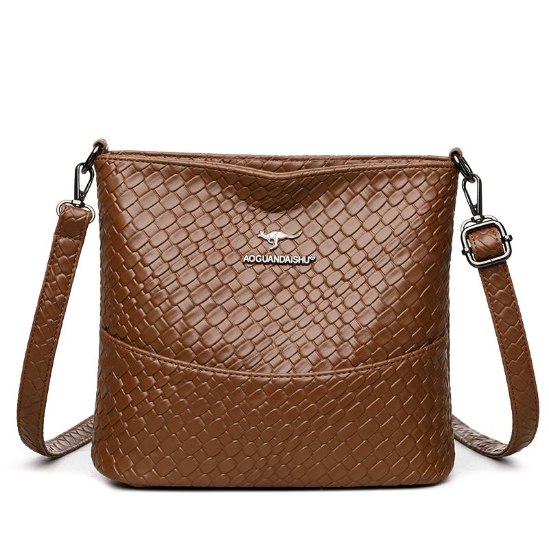 Винтажная плетеная сумка через плечо Женская сумка кроссбоди со строчкой Weave коричневый