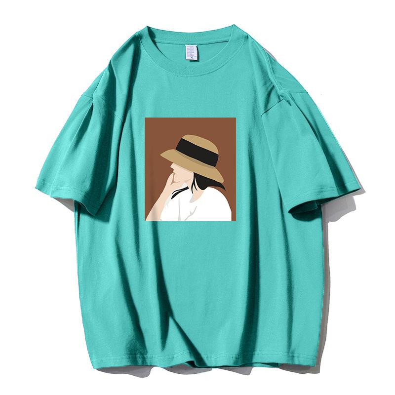 Shellsuning Summer 100% Cotton Soft Printed T-shirts Women 2023 New Fashion Simple O-neck Basic Harajuku Tees Casual Girl Top Female All-match Tops