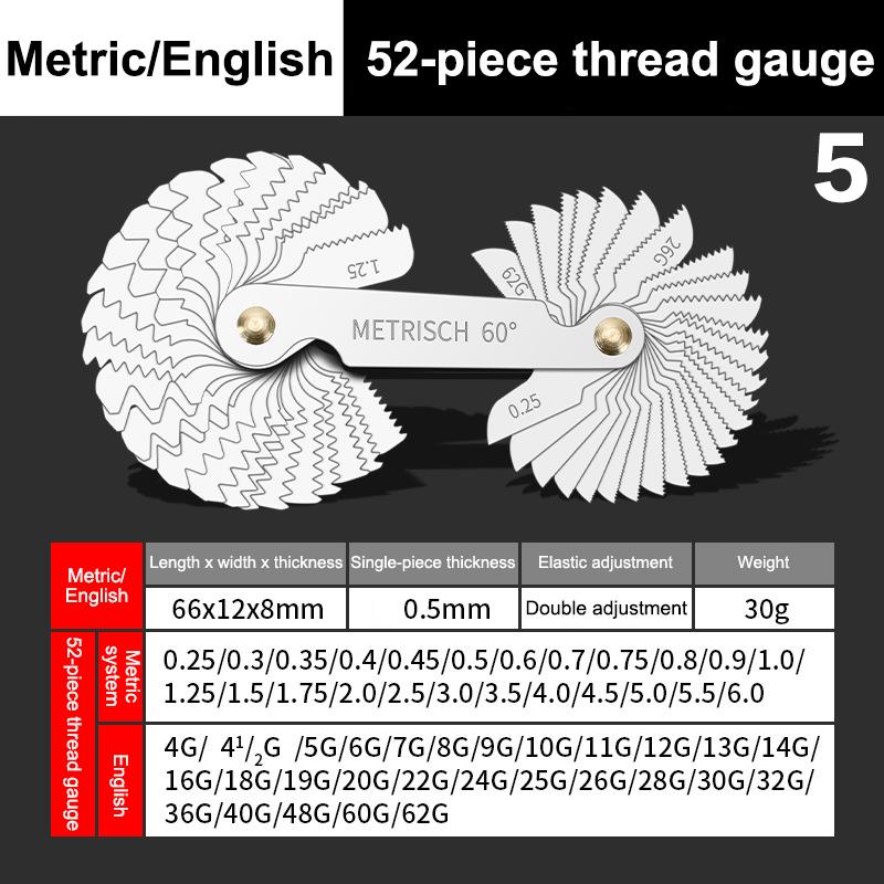55/60 Degree Thread Plug Gauge Carbon Steel Measuring Tool Metric Imperial Gear Tooth Screw Pitch Gauges Tap Thread Measurement