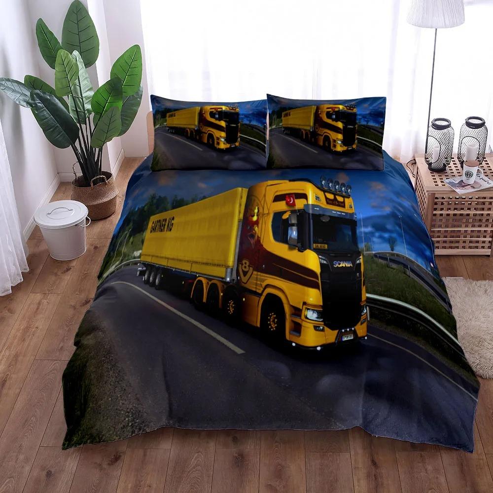 

Комплект постельного белья с изображением европейских грузовиков 3D King Queen Double Full Twin Single Size Teal Duvet Cover Set EU SK(260x220cm)