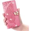 Case for iPhone 16, iPhone 16 Case Glitter with Card Slots Flip Wallet Case for Women Diamond Butterfly Shockproof Protective Case for iPhone 16 6.1
