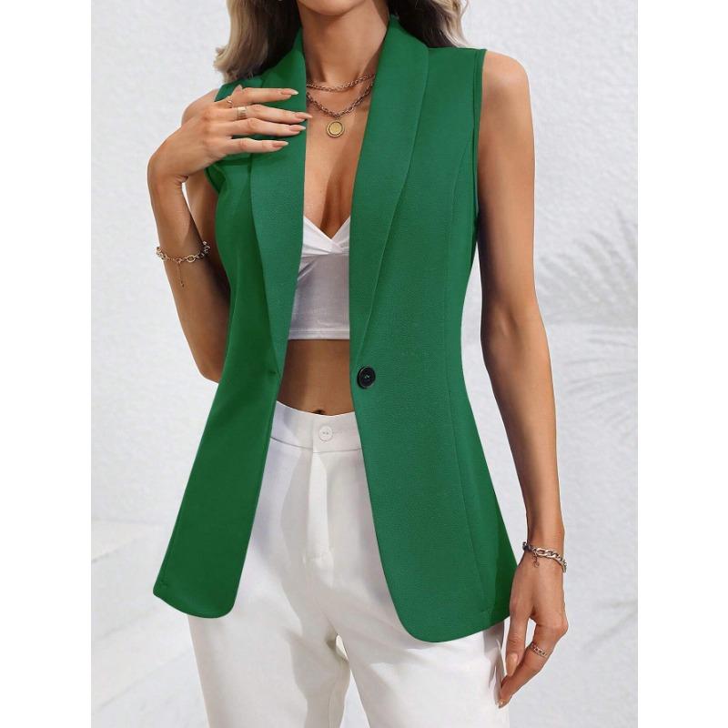 VEZFAA Mode Femme Décontracté Couleur Unie Imprimé Automne Hiver Sans Manches Col POLO Vestes & Manteaux