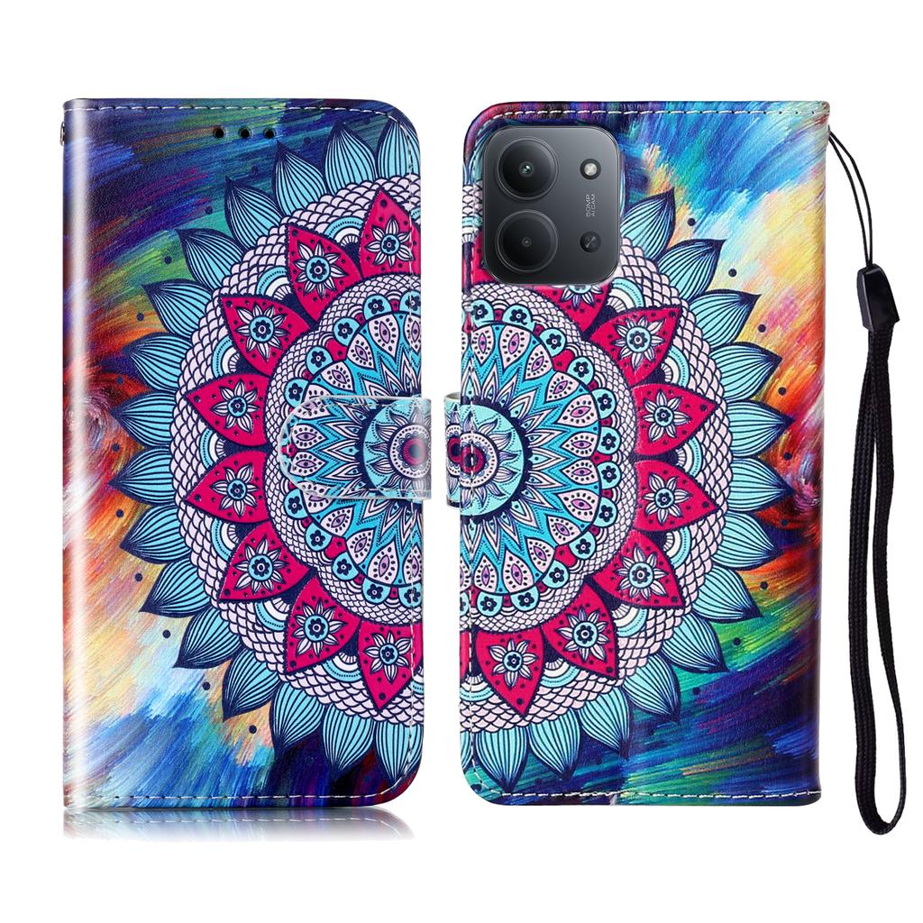 For Xiaomi Redmi 15C 4G (EU) (173mm)/15C 5G (EU) (173mm)/Poco C85 4G (173mm) Case Pattern Leather Wallet Cover with Strap