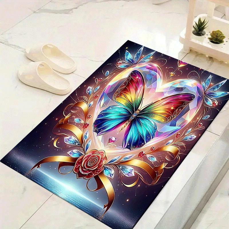 1pc Butterfly In the Glass of Love Print, Design Indoor Area Rug - Soft, Anti-Slip, and Durable Gaming Room Decor for Bedroom