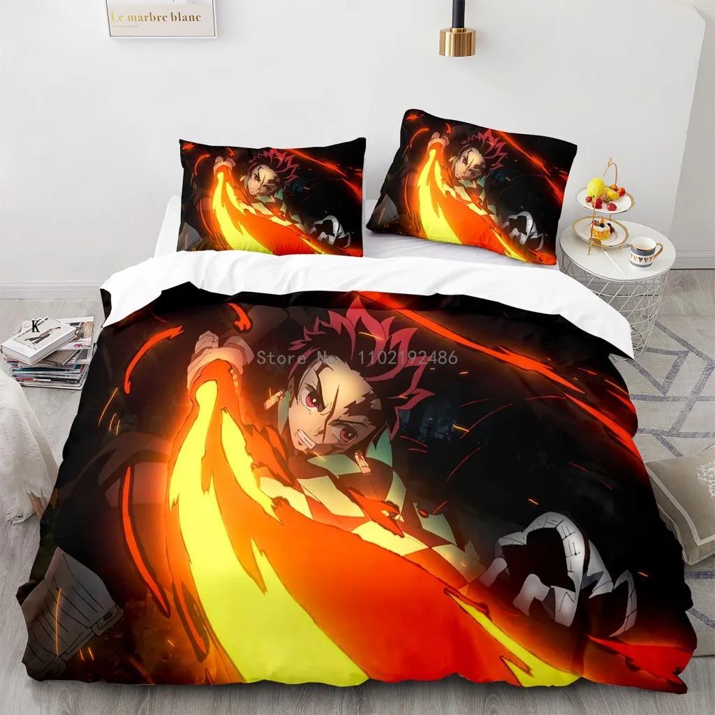 Fashionable Demon Slayer Bedding Sets Anime Printed Comforter Cover Set Single Twin Full Queen Boys Girls Teen Bedroom Decor