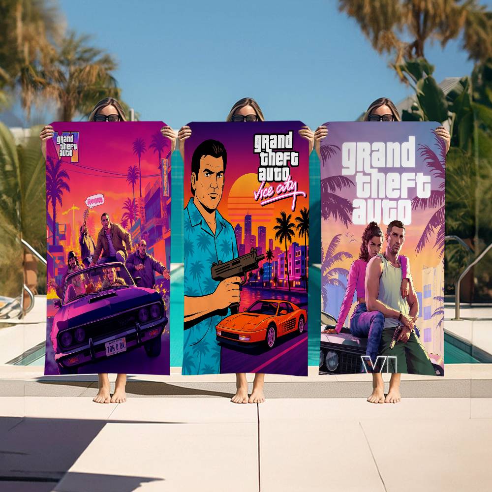G-Grand T-Theft A-Auto VI Game Microfiber Blanket Quick Drying Beach Towels Oversized Printing Super Absorbent Pool Towel