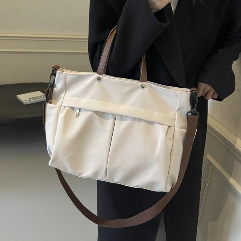 Designer Women's Tote Bag Spacious Nylon Handbag Multiple Pocket Large Capacity Commuting Shoulder Bag Lightweight Shopping