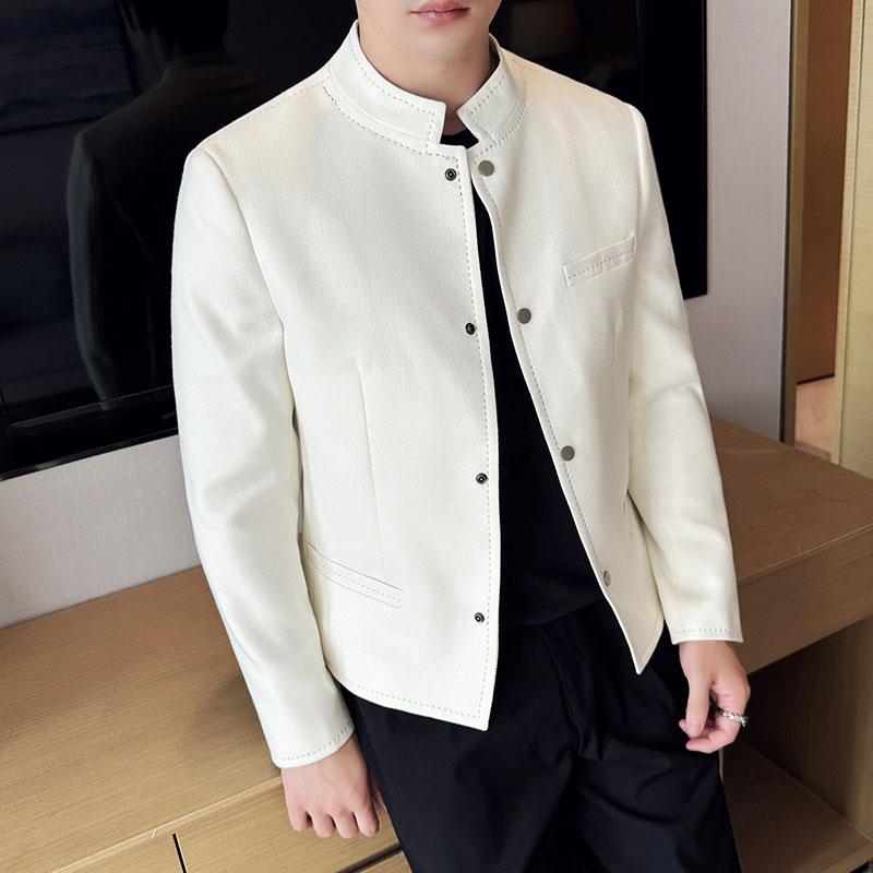 Autumn Winter Chinese Style Blazer Men Fashion Stand Collar  Slim Fit Suit Jacket