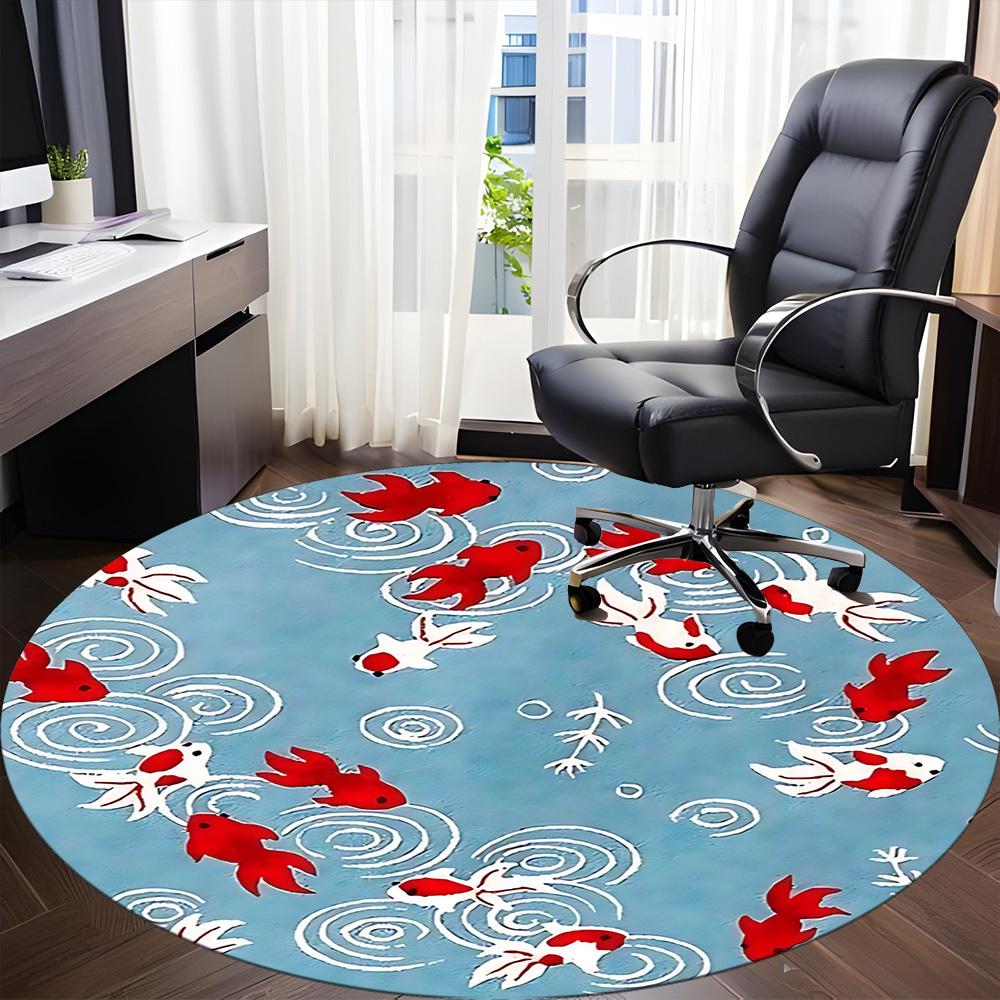 1pc Goldfish Pond Office Round Rug, Non-slip, Soft and Durable Office Rug for Interior Decoration, Perfect for Office, Beautiful Decoration yy26032404