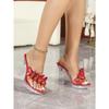 Pesstwei Fashion CRYSTAL Butterfly-kont Women Slippers Summer PVC Transparent High Heels Wedding Carnival Slide Shoes