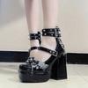 Fashion Shoes for Women High Quality Platform Lolita High Heels Fashion Gothic Leather Women's High Heels Bow Mary Jane Thick Sole Pump
