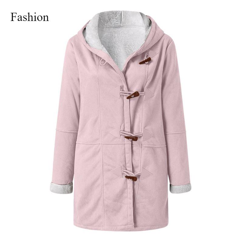 2026 Winter Simple Original Style Coat Solid Color Casual Button Cardigan Warm Medium Long Hooded Women's Coat