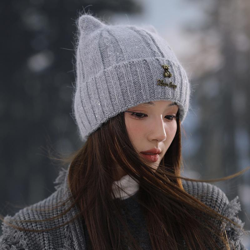 New Cute Kitten Ears Knitted Wool Hat Women's Autumn and Winter Ear Protection Warm Hat