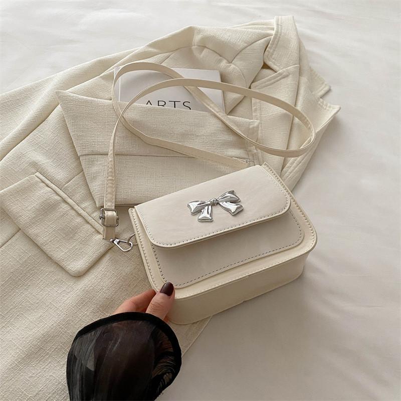 Stylish Small Bowknot Handbag Elegant Chic Square Bag In Black White Silver Colors For Everyday Use