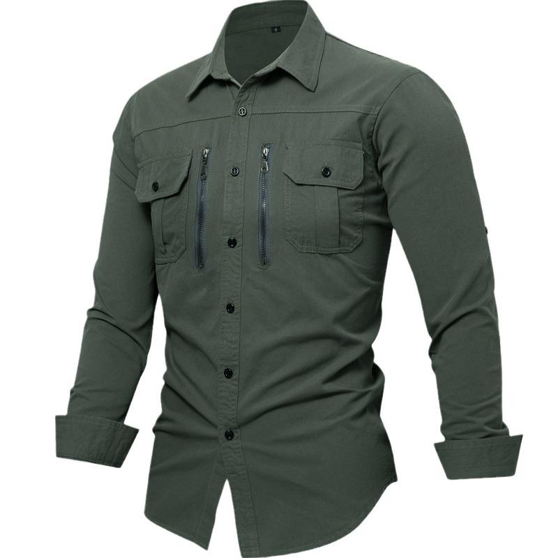 High Quality Cotton Shirt Men Outdoor Multi Pockets Long Sleeved Cargo Shirts Man Loose Shirts Male Solid Casual Blouse