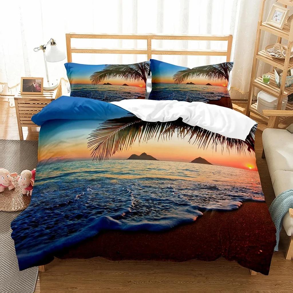 Hawaii Strand Meer Sommer Thema Bequemer Bettdeckenbezug Steppdecke Kissenbezug Bettwäscheset Kinder Schlafzimmer Dekoration Heimtextilien