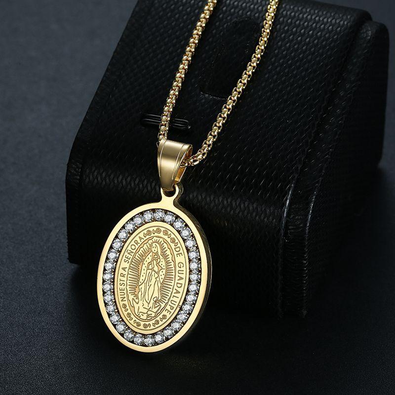 European and American New Hip-hop HIPHOP Portrait Light Luxury Circle Diamond Oval Pendant 60CM