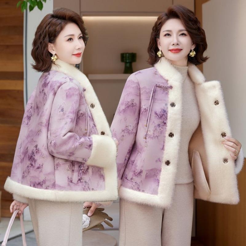 Mom Winter Coat Imitation Fur Fleece Cotton Coat Warm Grandma Fur Integrated Coat
