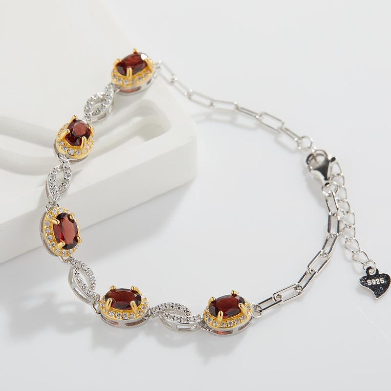 S925 Sterling Silver Inlaid With Natural Garnet Olivine Bracelet Women'S Full Diamond Light Luxury High-End Jewelry