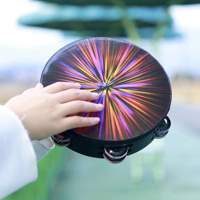 Colorful Bells Drum Handheld Tambourine Freestyles Hand Bells Musical Percussion Instrument for Family Party Child