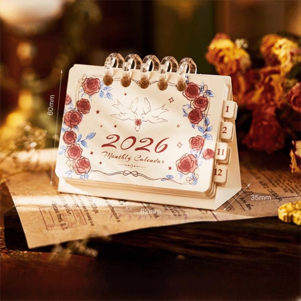 Nowy Mini 2026 Kalendarz Biurkowy Różany Przenośny Kreskówkowy Planer Harmonogramu Zaznaczanie Harmonogramu Ozdoby Kalendarza Ozdoby Biurkowe