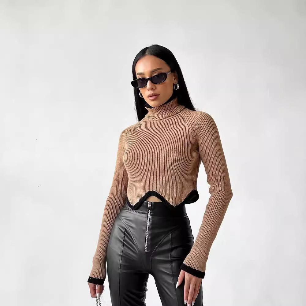 2024 Women's Hot-Selling High-Neck Irregular Hem Slim-Fit Sweater