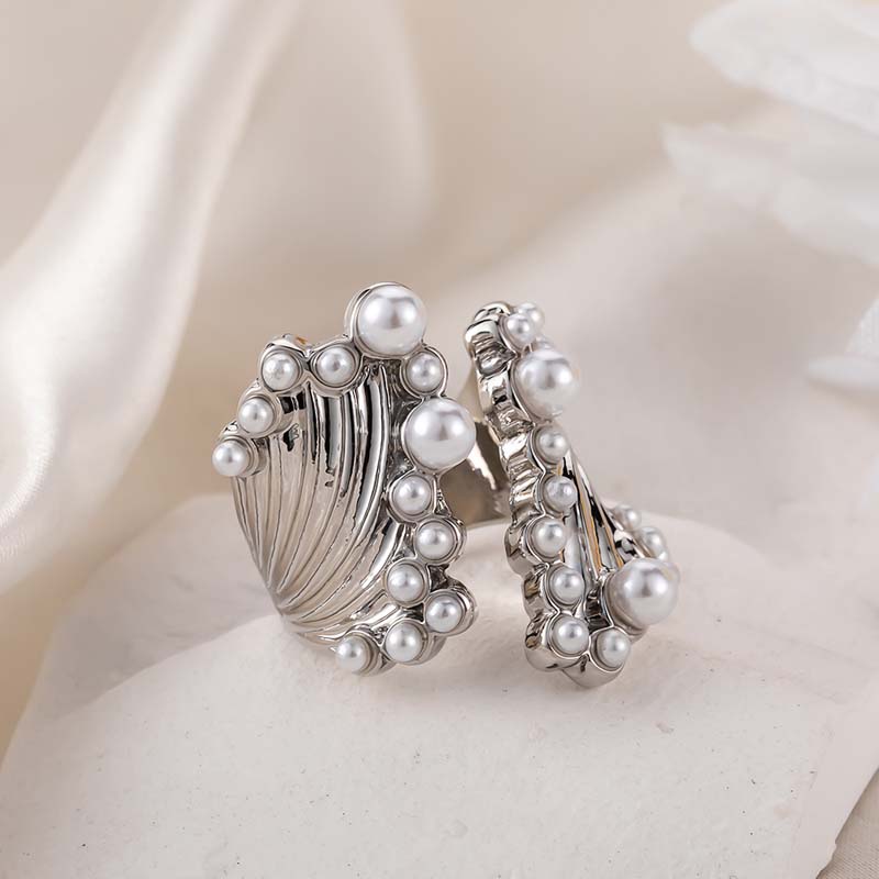 Korean Silver Color Imitation Pearl Open Rings For Women Girls Fashion Design Sense Wide Adjustable Finger Ring Jewelry Gift