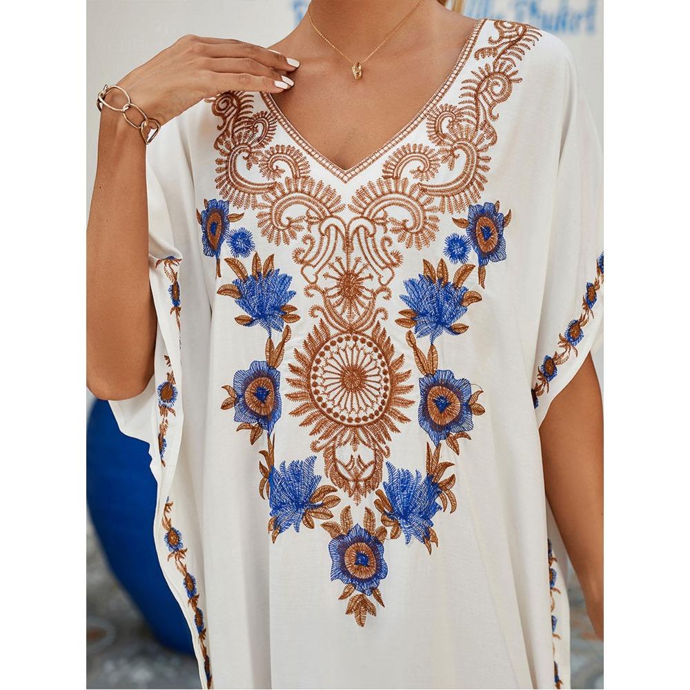 Elegantes langes Maxikleid mit V-Ausschnitt, böhmisches Urlaubskleid für Frühling und Sommer, Damenbekleidung