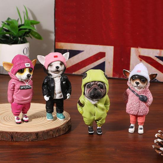 1/4Pcs Dog Figurines Doll Halloween Resin Ornament Standing Puppy Toy Outdoor Decor Fairy Garden Accessories
