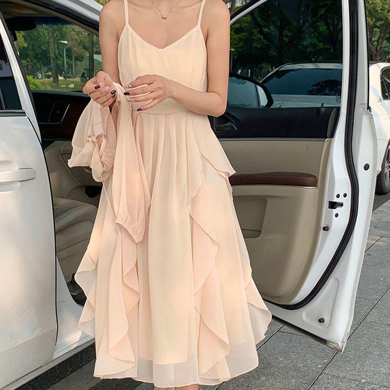 Women s Summer 2026 Spaghetti Strap Dress & Ruffle Cardigan Two-Piece Set XL