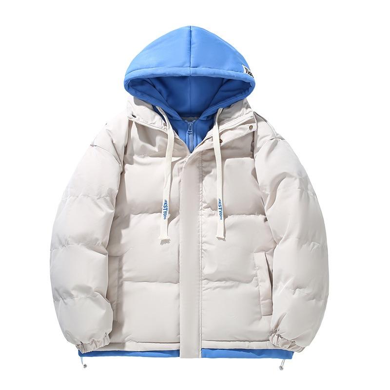Men's cotton clothes fashion student thickened bread clothes jacket hooded warm cotton-padded clothes fake two-piece cotton-padded clothes men