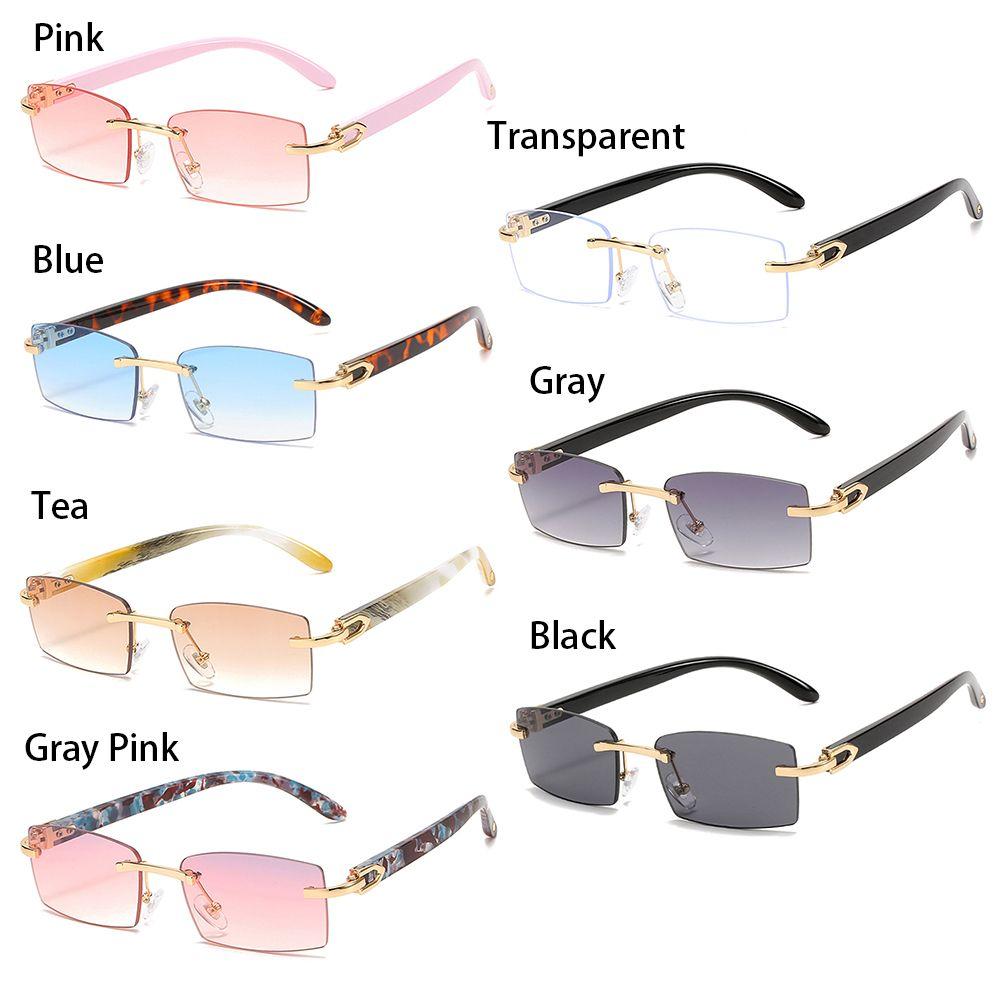 Men Women Eyewear UV400 Rimless Rectangle Sunglasses Fashion Shades Punk Sunglasses Driving Sun Glasses