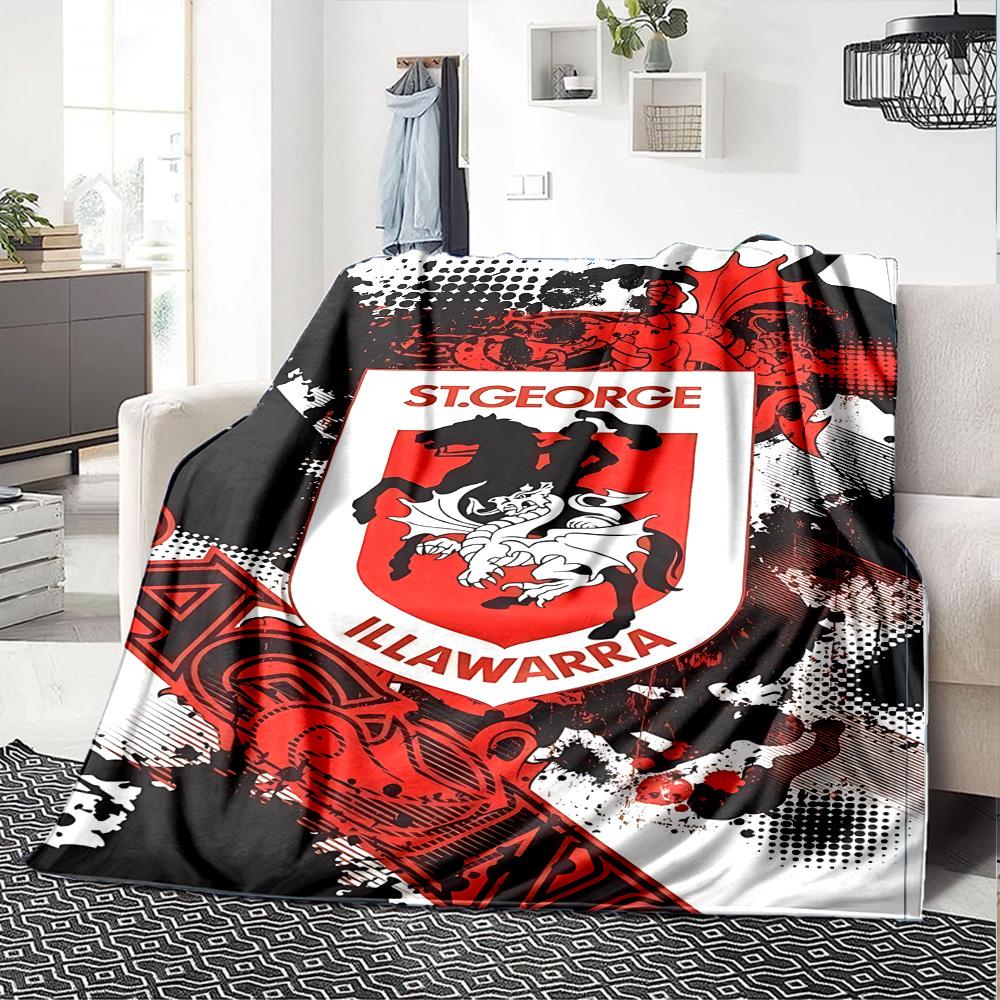 1pc St. George Illawarra Dragons Throw Blanket Soft Flannel, Cozy All Season Polyester Perfect for Home, Office