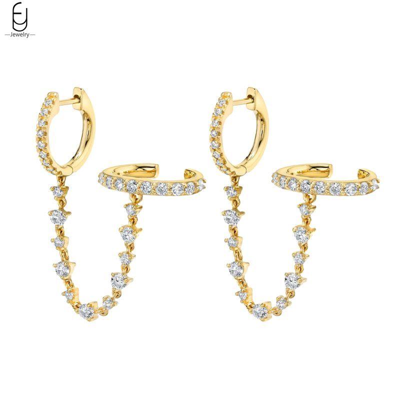925 Silver Needle Luxury Long Chain Tassel Crystal Stud Earrings For Women Exquisite Pendant Gold Earrings Fine Jewelry