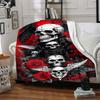1pc Skull Roses Blanket, Lightweight Flannel Throw For Sofa, Bed, Travel, Camping, Livingroom, Office, Couch, Chair, And Bed,