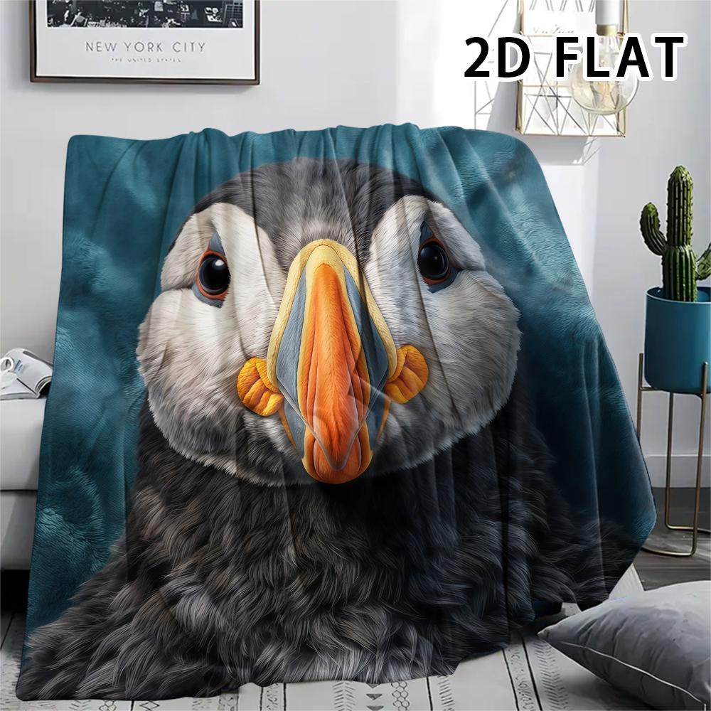 1Pc 2D FLAT Realistic Puffin Print Flannel Blanket,High quality Comfortable for All Seasons,Home Decor,Warmth and Comfort,Perfect for Christmas Gifts