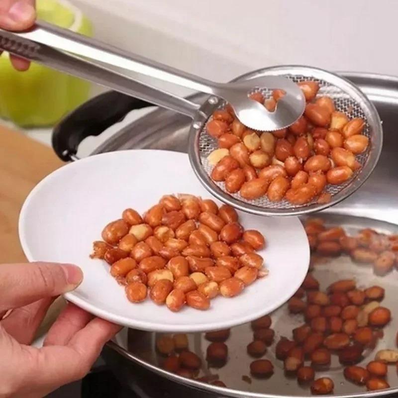 New Creative Stainless Steel Spoon Fried Food Clip Kitchen Food Oil Filter Clip Foods Filter Mesh Clips Fried French Fries Clips