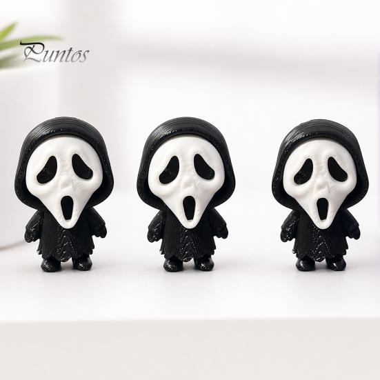 Black Robe Ghost Figurine 3D Printed Scream Face Ornament, Mini Desktop Statue for Halloween Miniature Gift Decoration, Funny Skeleton Home