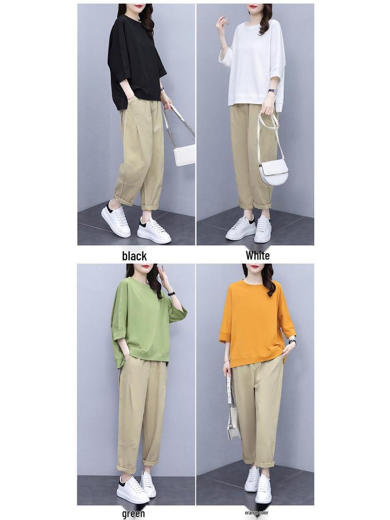 Women's 2021 Spring/Summer Hong Kong Style Casual Suit - Trendy, Youthful Top & Pants Set