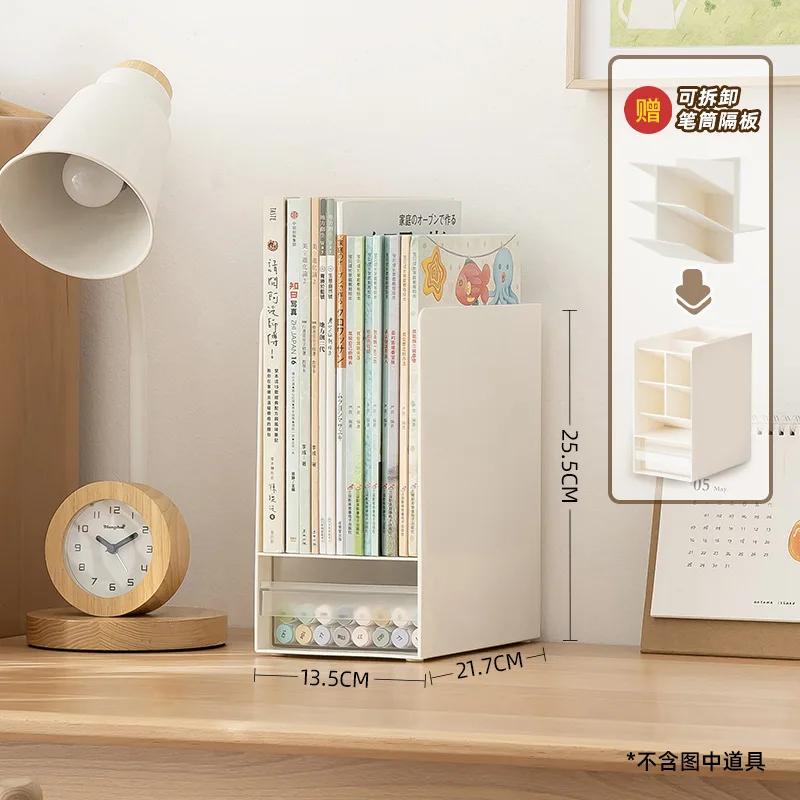 Student Book Stand with Drawer Desktop Bookshelf, Desktop Book Storage Rack