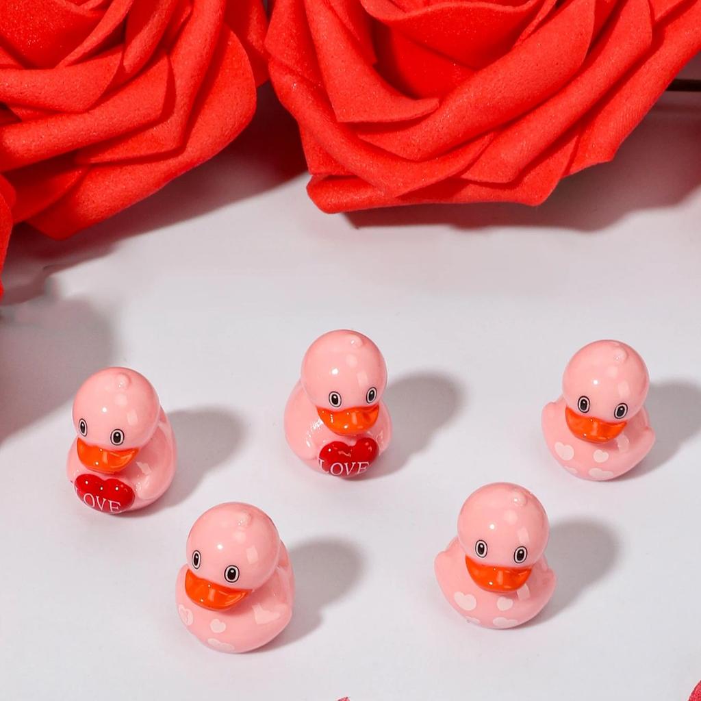 10Pcs Heart Pink Duck Figurines Mini Resin Valentine Gift For Wedding Fairy Garden Decor