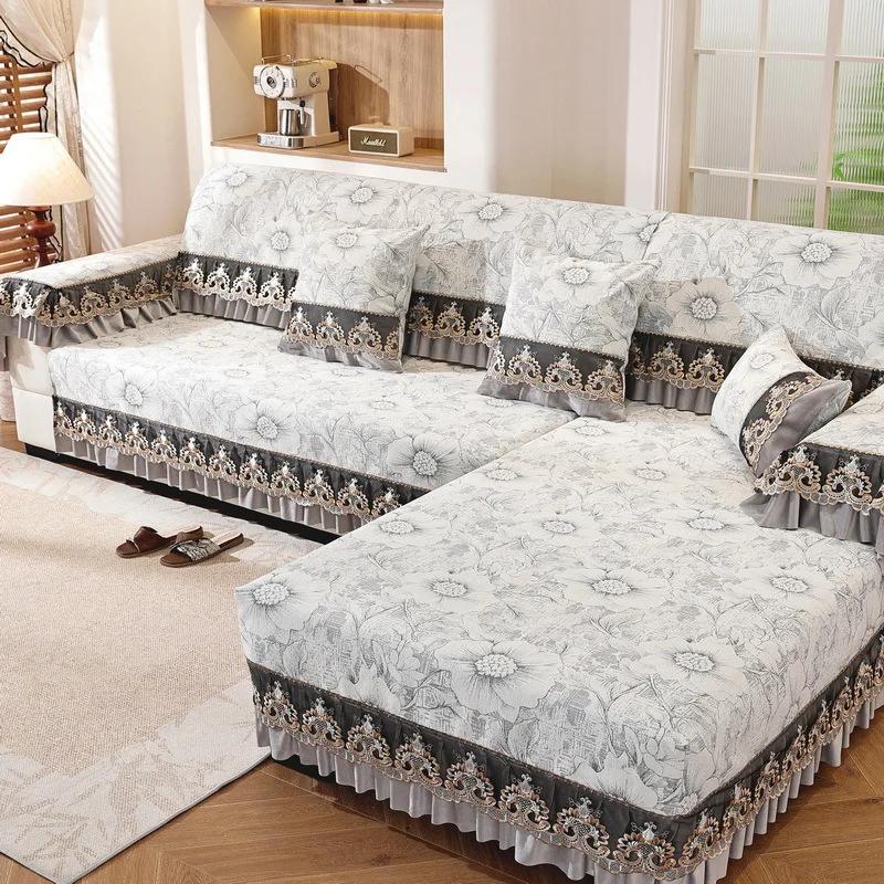Leichter Luxuriöser Chenille-Stoff Zweisitzer-Überwurf Ganzjährig Universell Passendes Sofagarnitur-Kissenbezug mit Schürze Rutschfestes L-förmiges Sofa-Überwurf-Pad A 70x70cm 1pc